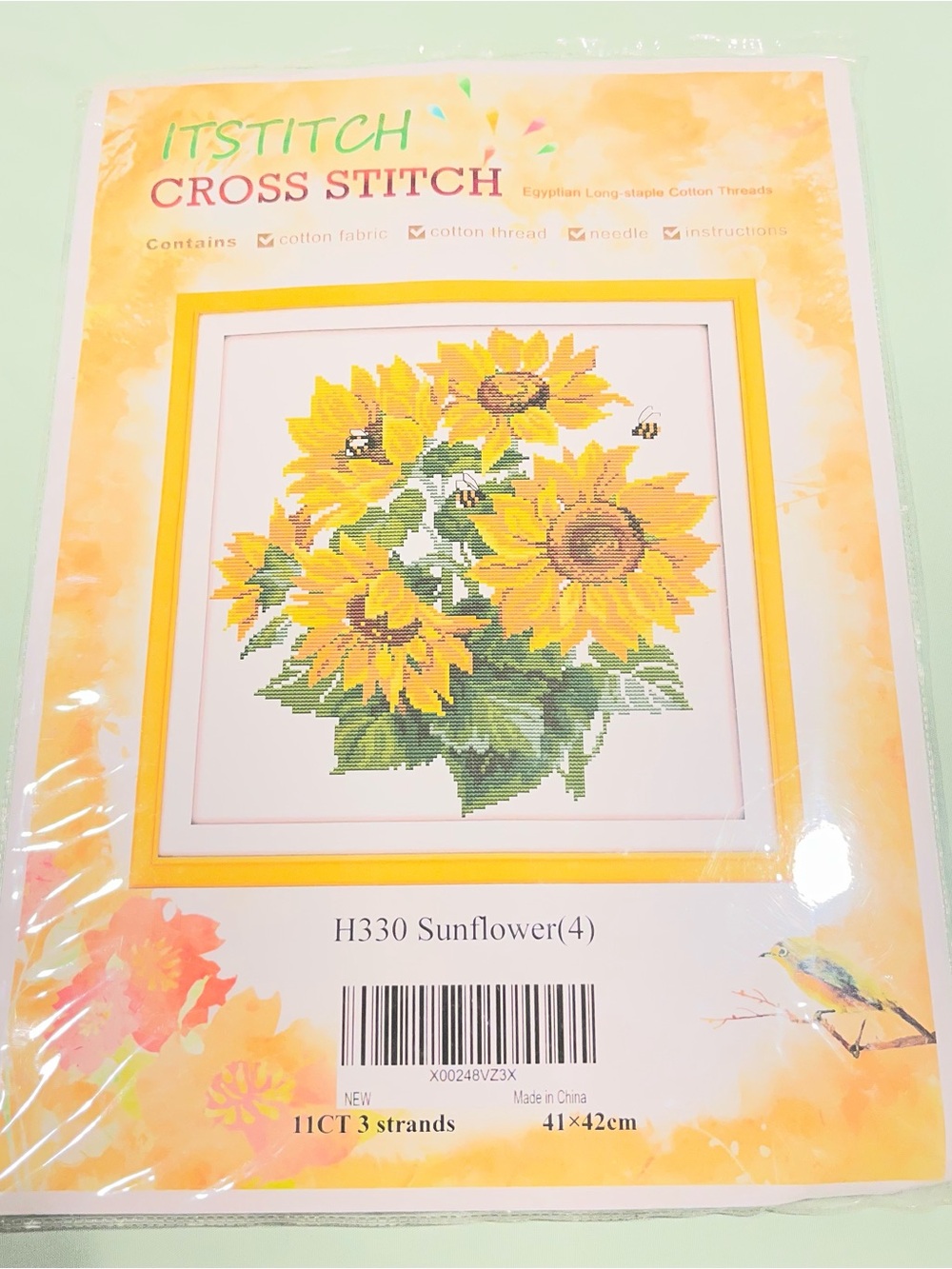 Printed Cross Stitch Kits 11CT 9X9 inch 100% Cotton, Sunflowers